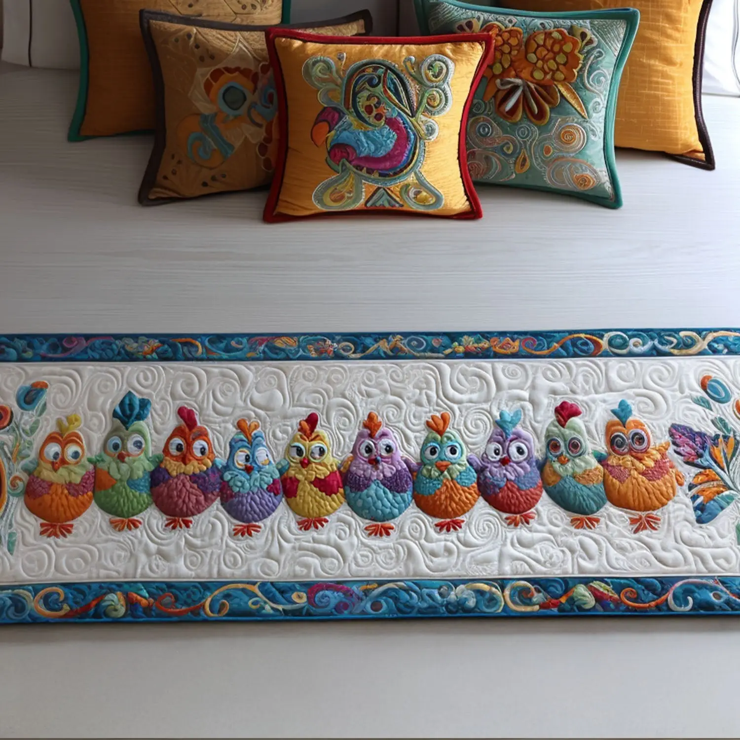Chick Parade Quilted Bed Runner Chick Parade Cute Farm Gift