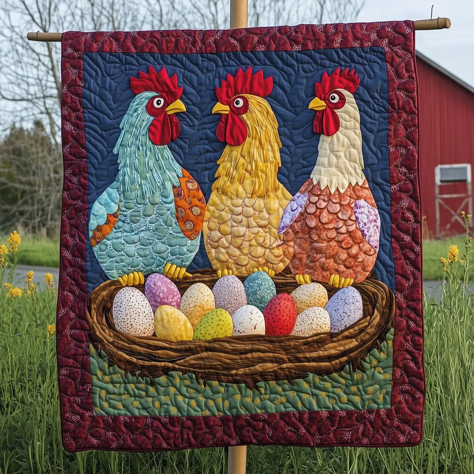 Chicken And Eggs Quilted Blanket Beautiful Wildlife Home Accent Presents For Farmer Dads