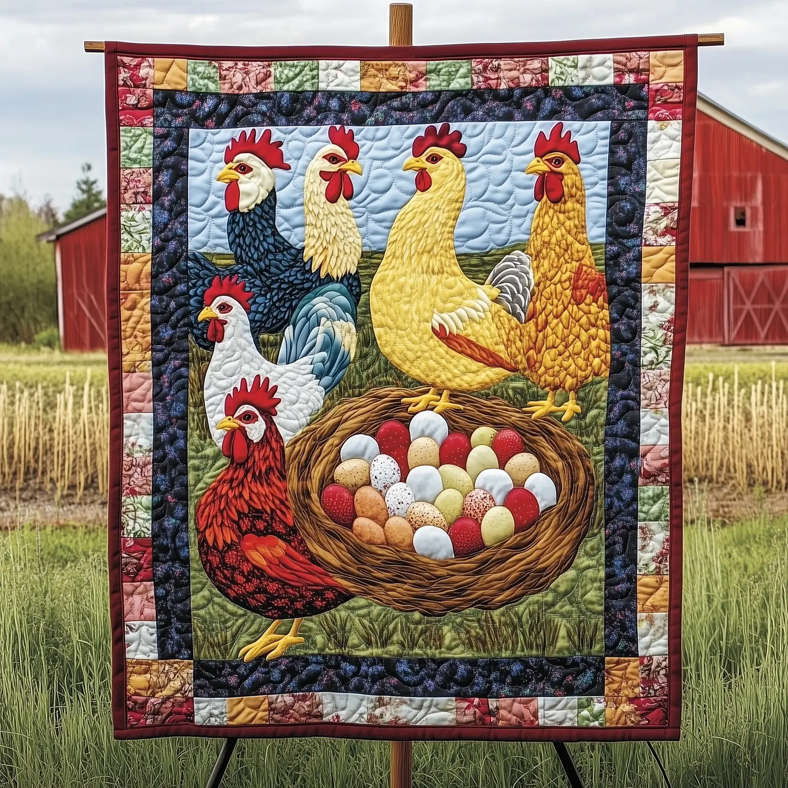 Chicken And Eggs Quilted Blanket Chiken Lovers' Softest Quilt Presents For Farmer Dads