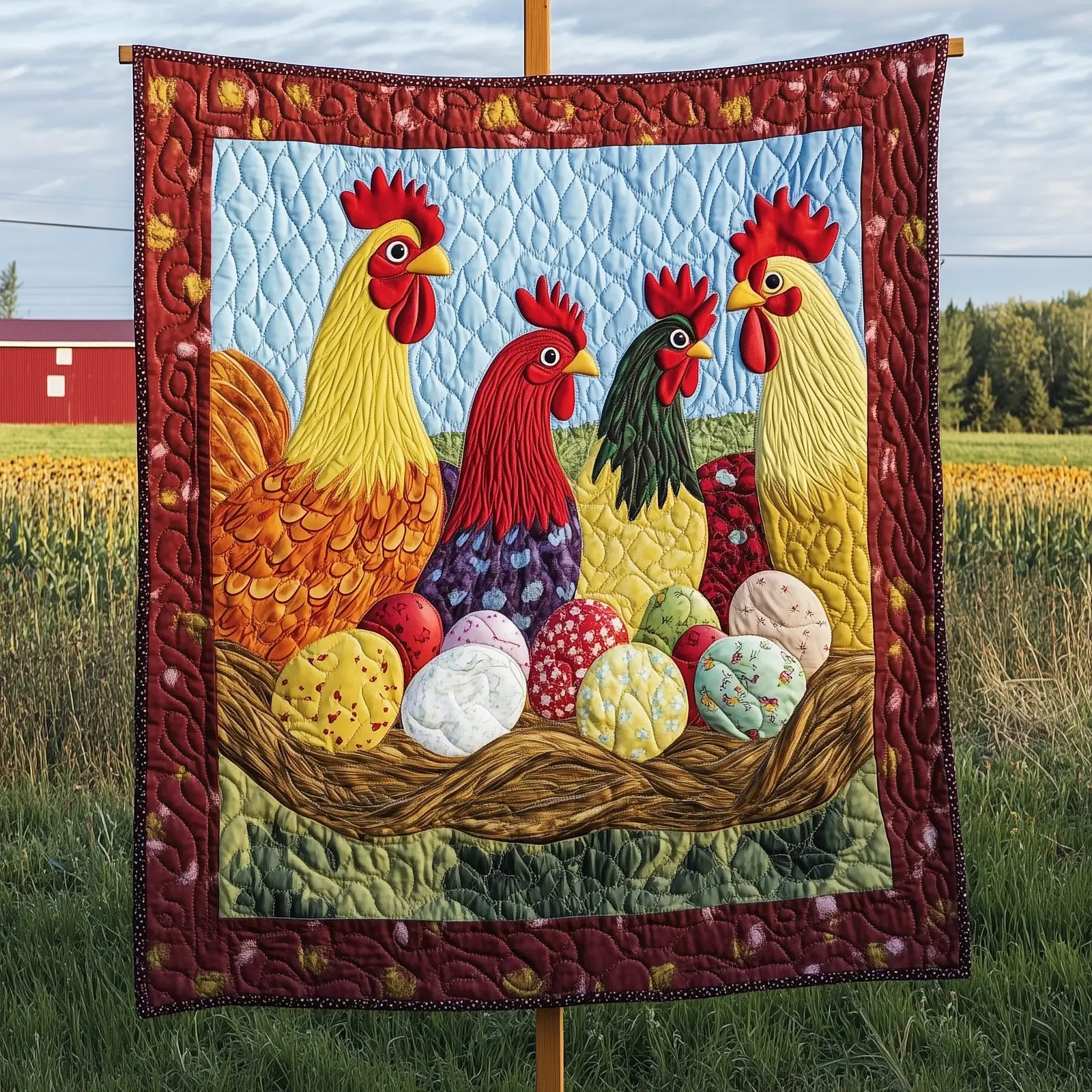 Chicken And Eggs Quilted Blanket Decorative Bird Nest Blanket Gifts For The Farmer Who Has Everything