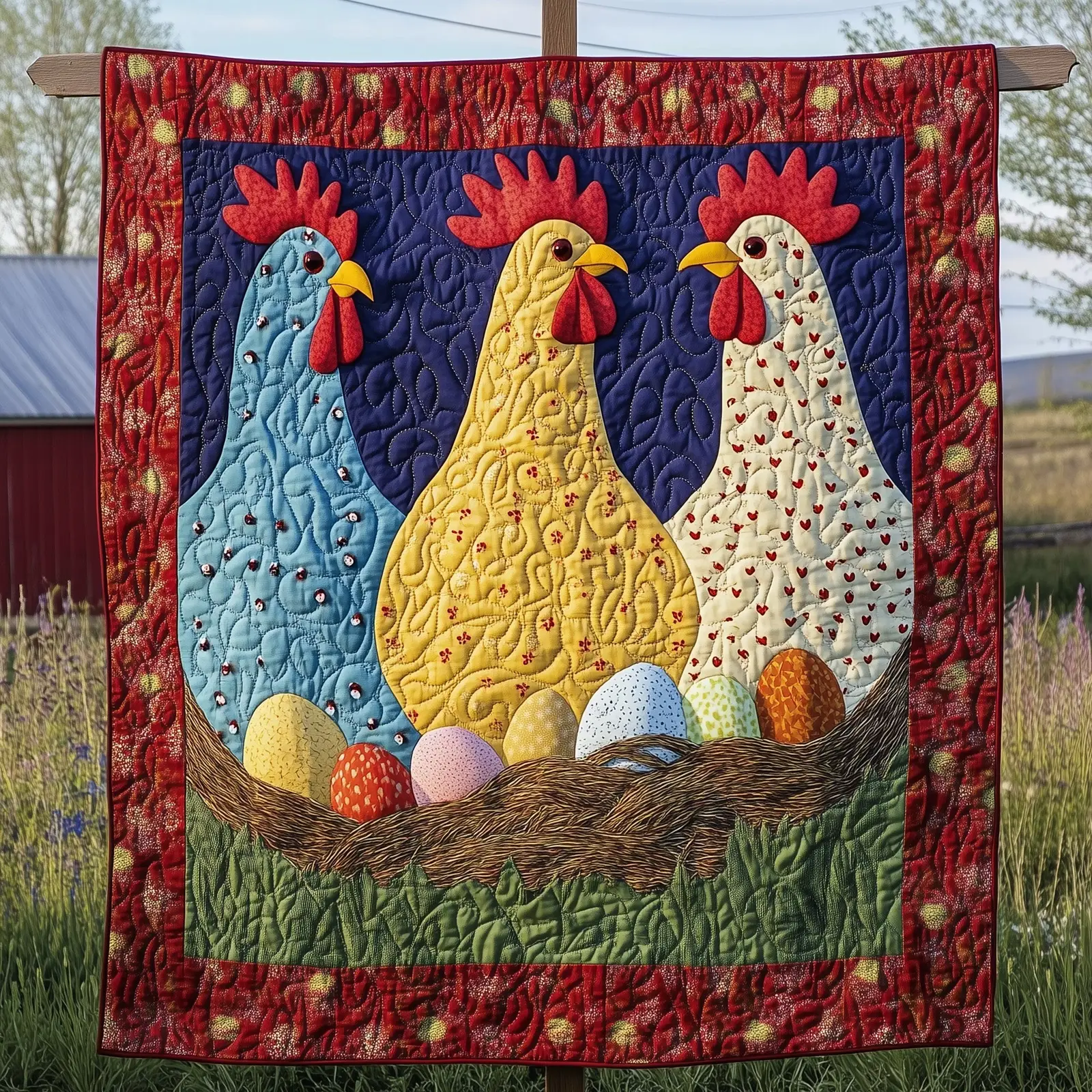 Chicken And Eggs Quilted Blanket Elegant Wildlife Quilt Gifts For The Farmer Who Has Everything