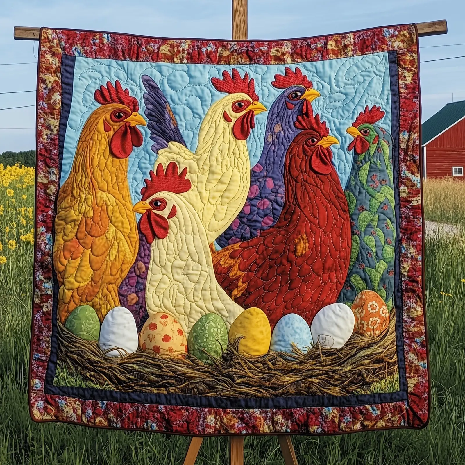 Chicken And Eggs Quilted Blanket Ideal For Cozy Evenings Gifts For The Farmer Who Has Everything Chicken And Eggs Quilted Blanket Ideal For Cozy Evenings Gifts For The Farmer Who Has Everything - Image 1