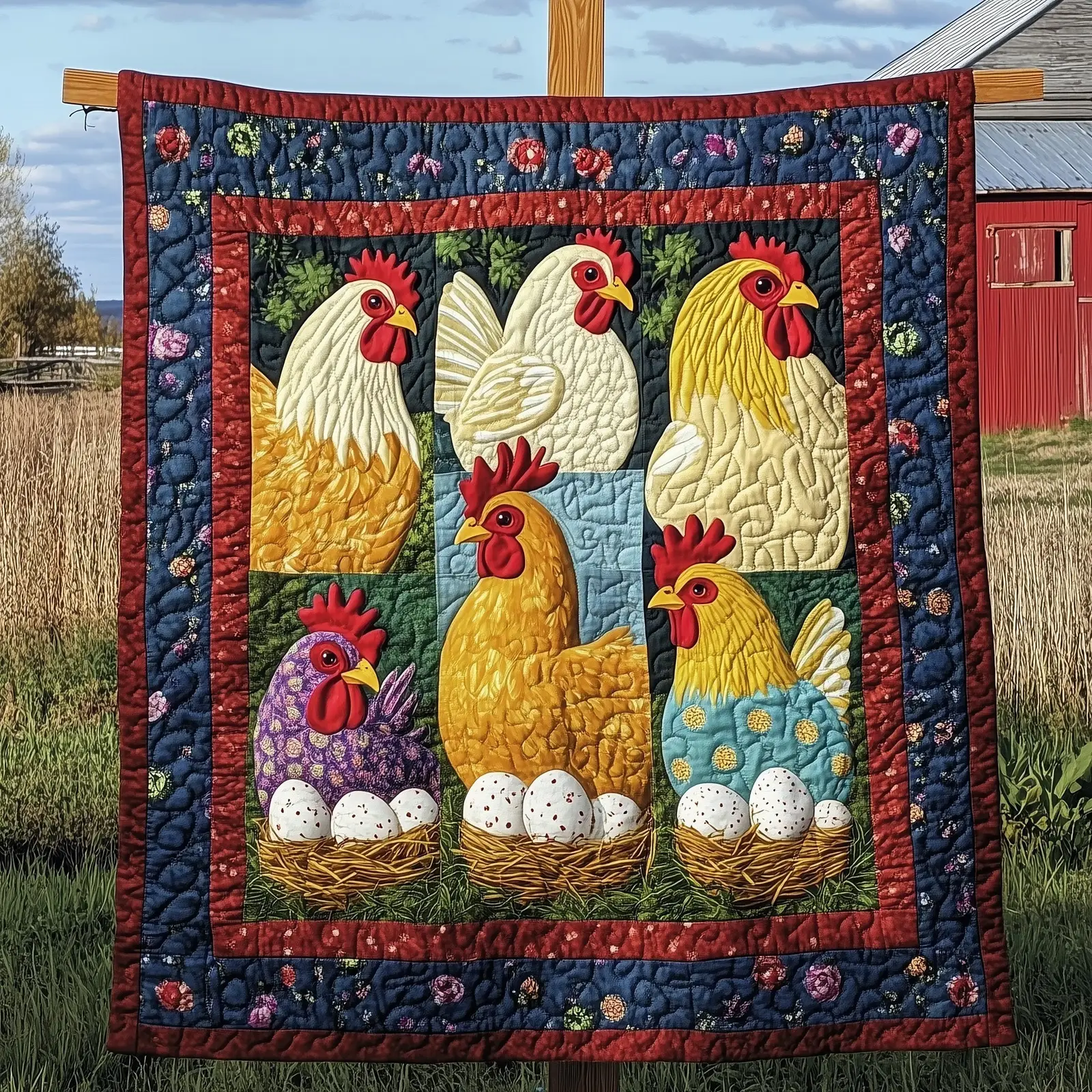 Chicken And Eggs Quilted Blanket Plush Home Essential Gifts For The Farmer Who Has Everything