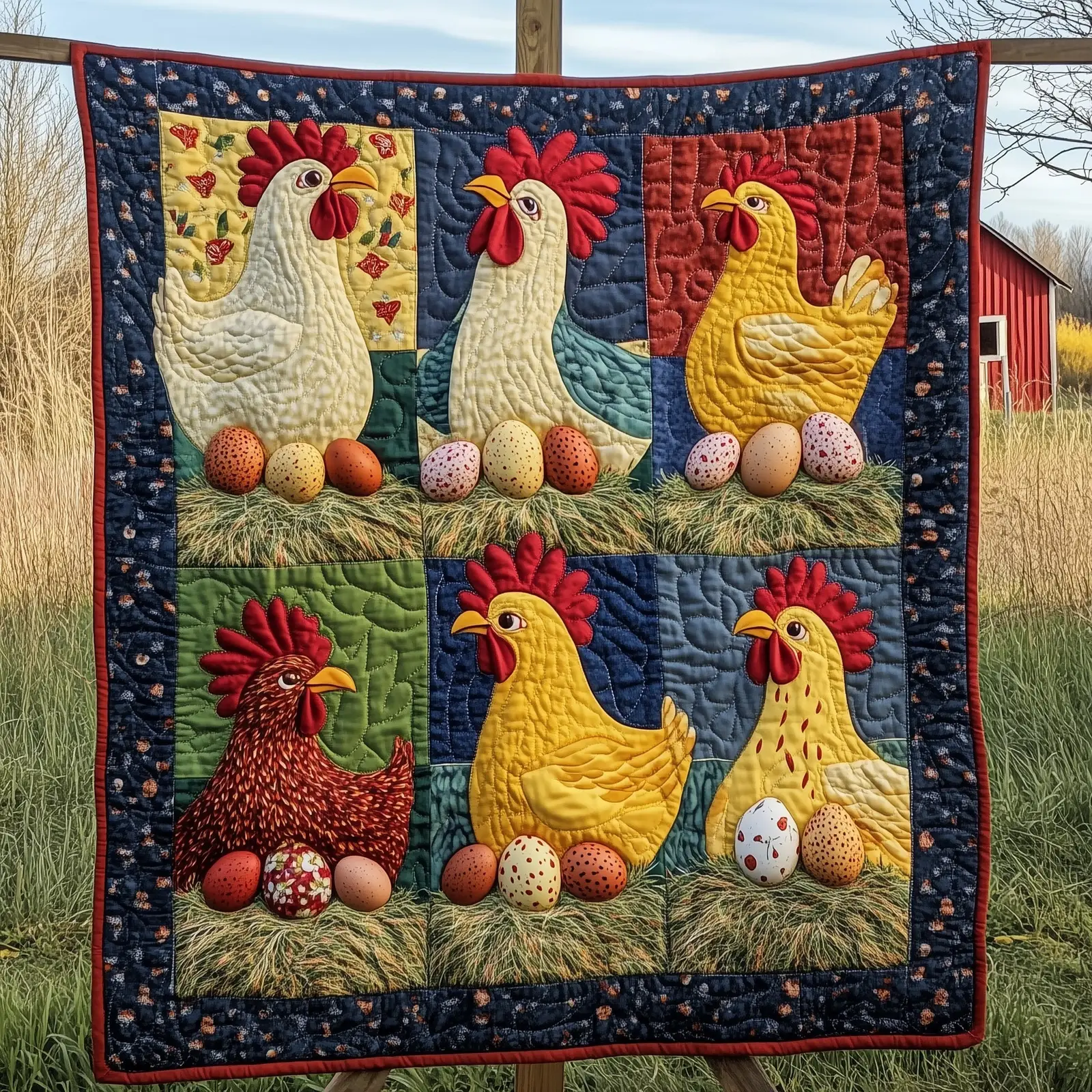 Chicken And Eggs Quilted Blanket Premium Quality Bird Art Presents For Farmer Dads Chicken And Eggs Quilted Blanket Premium Quality Bird Art Presents For Farmer Dads - Image 1