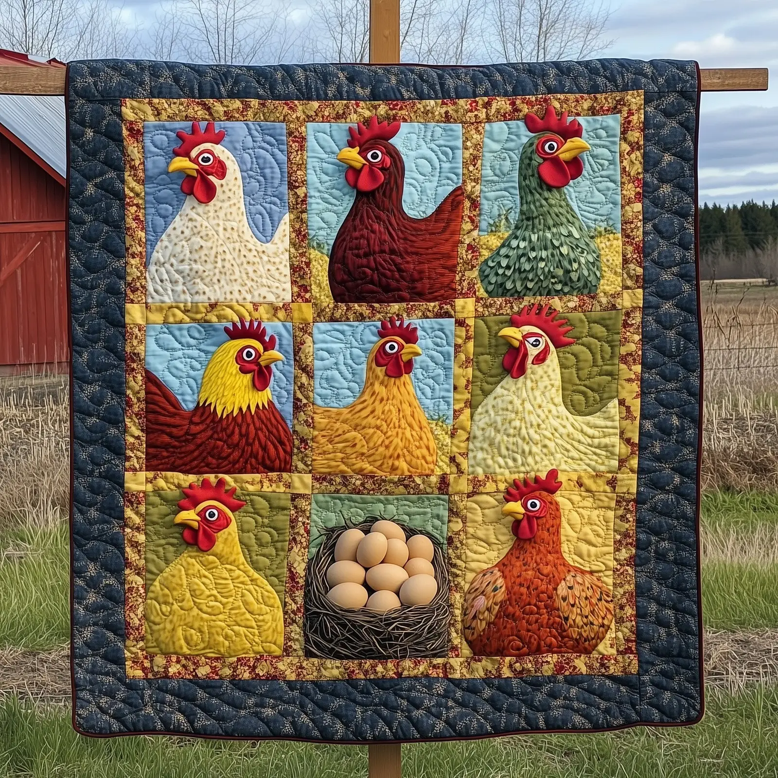 Chicken And Eggs Quilted Blanket Soft And Inviting Bedding Presents For Farmer Dads Chicken And Eggs Quilted Blanket Soft And Inviting Bedding Presents For Farmer Dads - Image 1