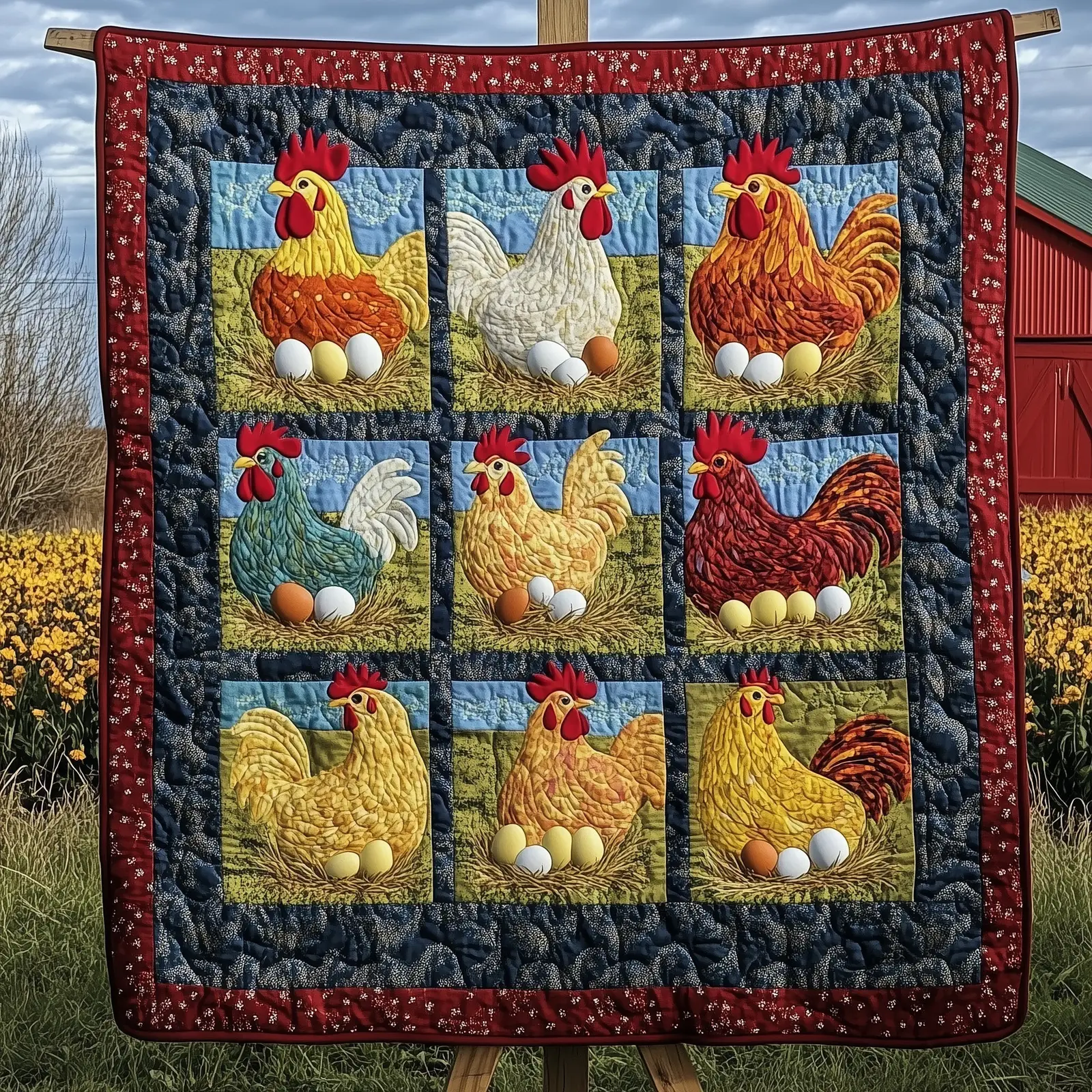 Chicken And Eggs Quilted Blanket Soft Comfort Collection Gifts For The Farmer Who Has Everything