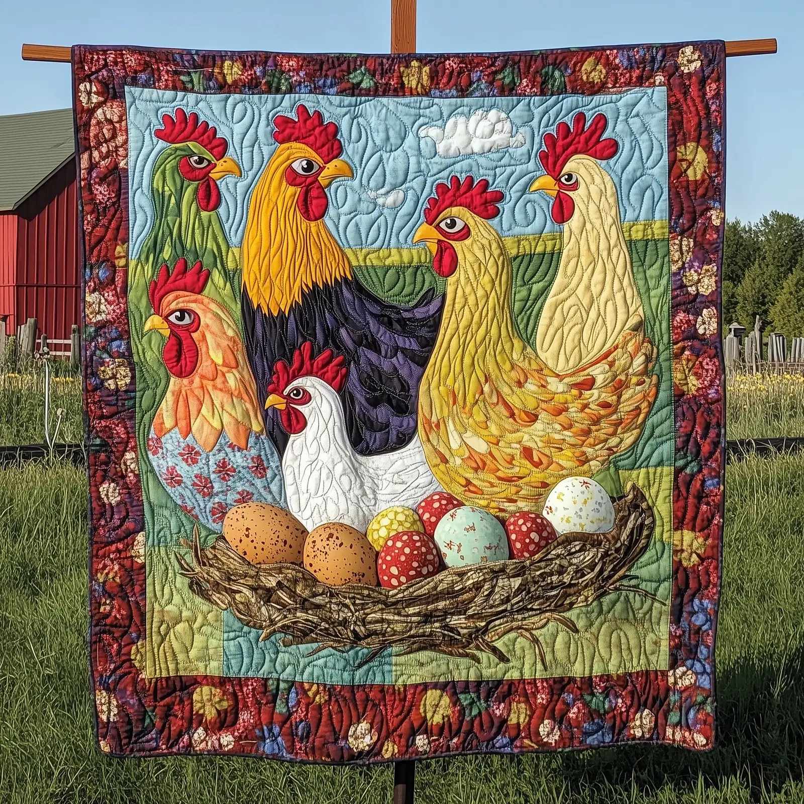 Chicken And Eggs Quilted Blanket Unique Nature Themed Gift Gifts For The Farmer Who Has Everything