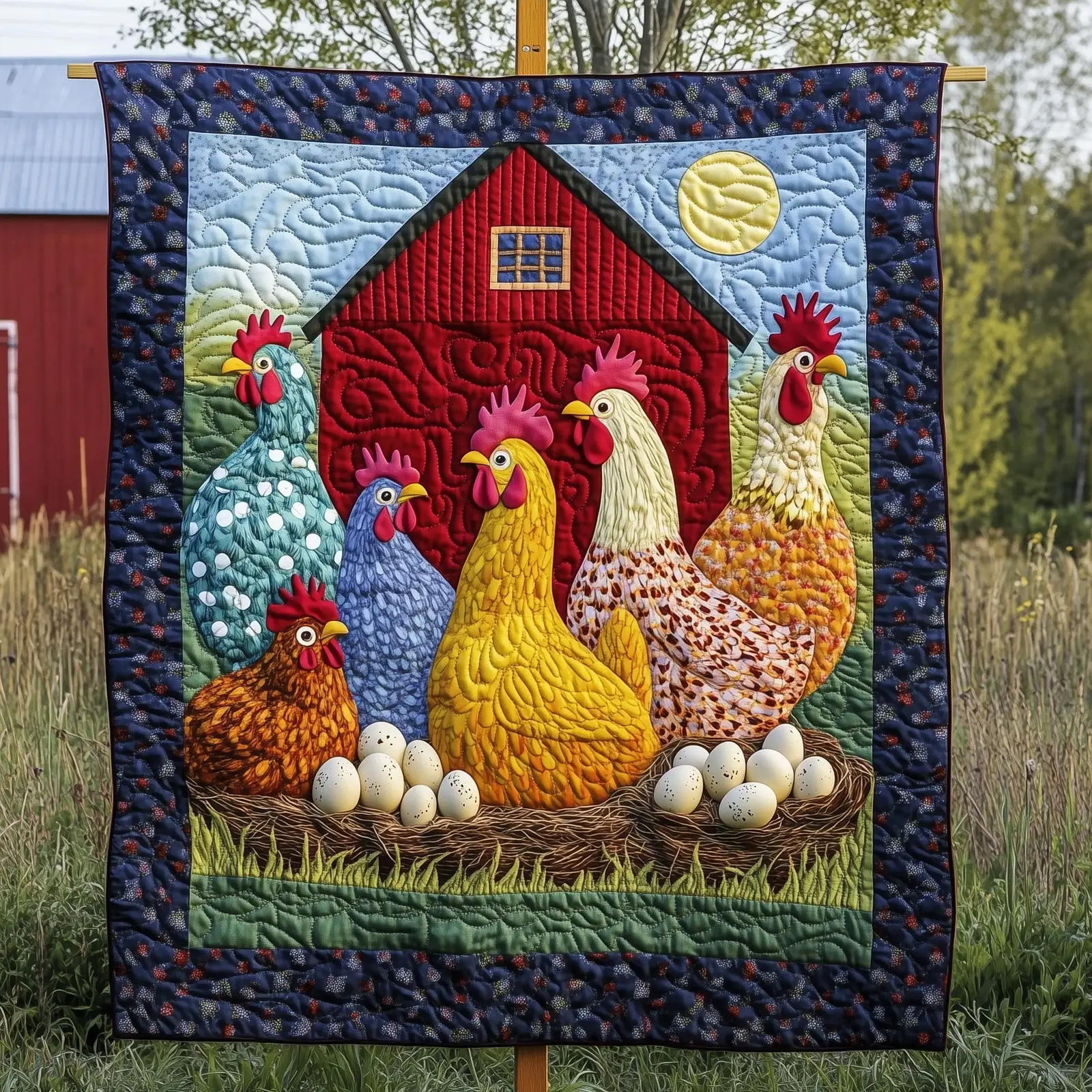 Chicken And Eggs Quilted Blanket Warm And Artistic Quilt Gifts For The Farmer Who Has Everything Chicken And Eggs Quilted Blanket Warm And Artistic Quilt Gifts For The Farmer Who Has Everything - Image 1