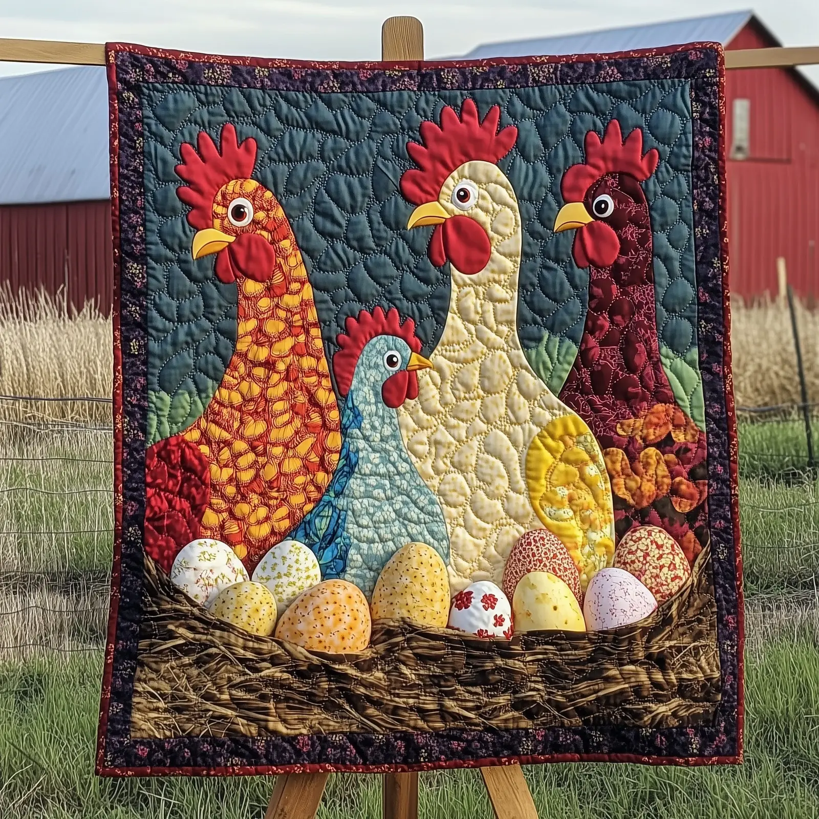 Chicken And Eggs Quilted Blanket Warm Comfort For Any Room Presents For Farmer Dads