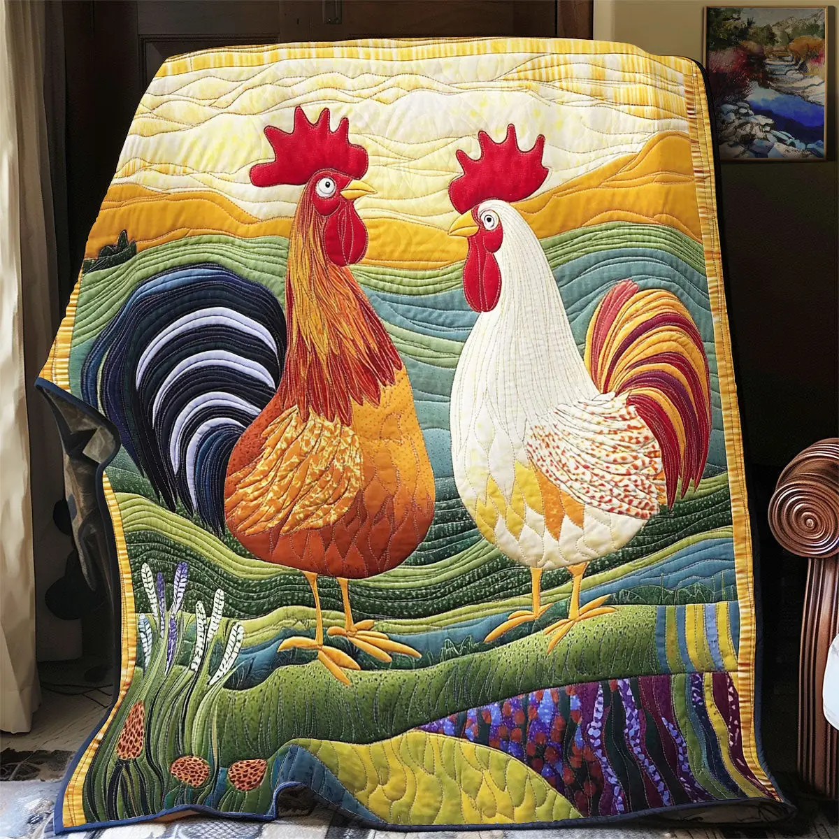 Chicken Morning Quilt Blanket For Couch Mother's Day Presents For Grandma