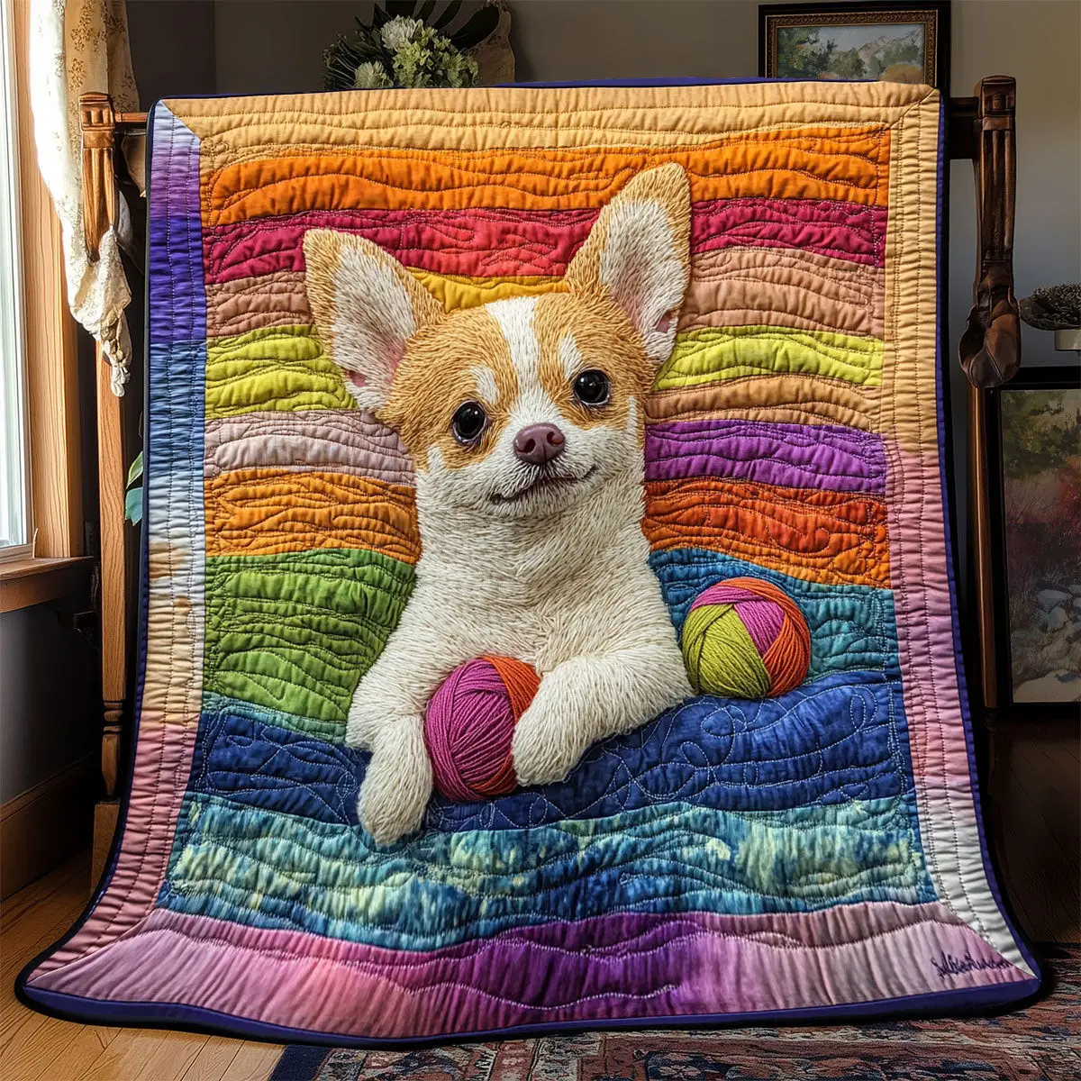 Chihuahua Quilt Easter Throw Blanket Mother's Day Gifts For Daughter