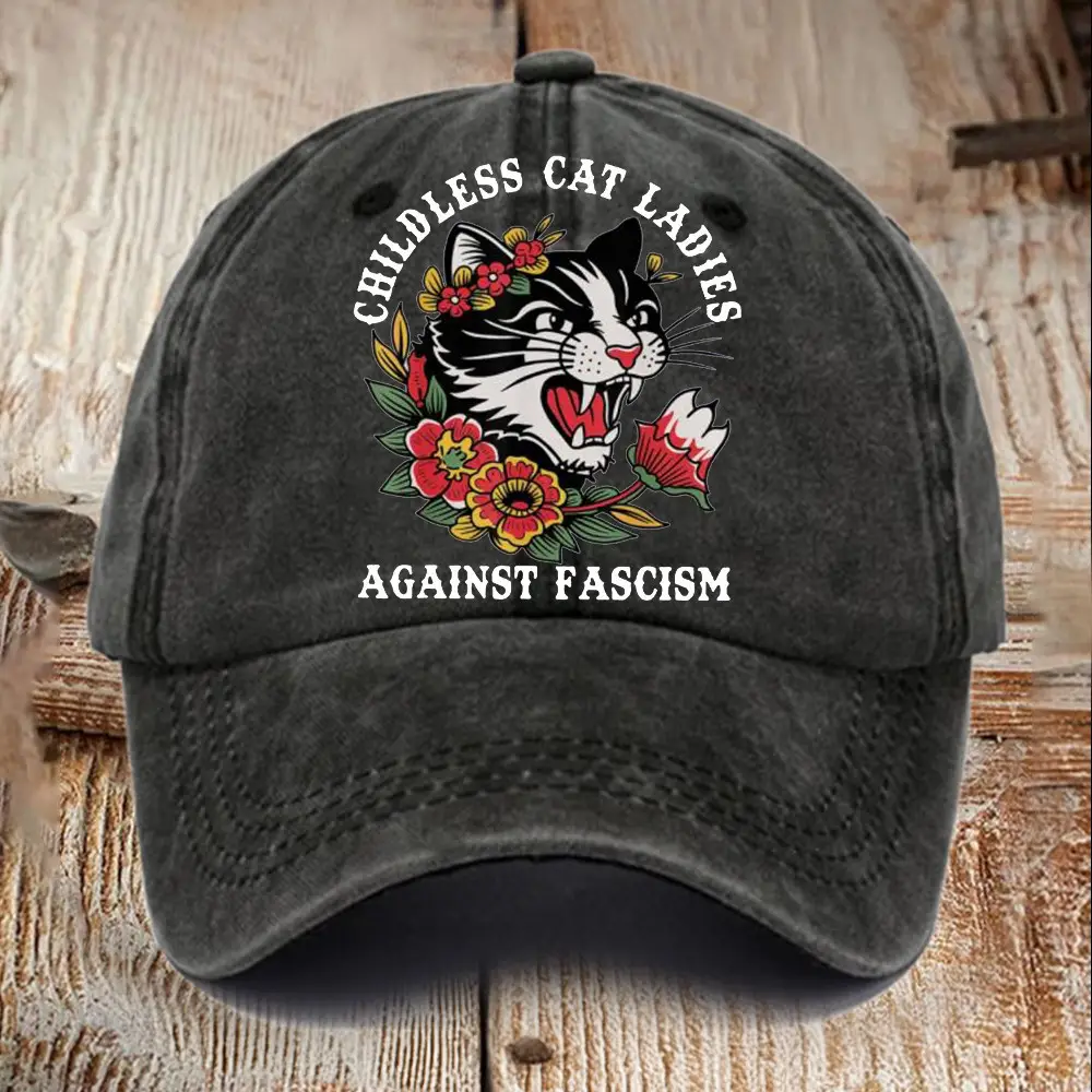 Childless Cat Lady Against Fascism Hat Kamala Harris Hat Vote Blue Merch
