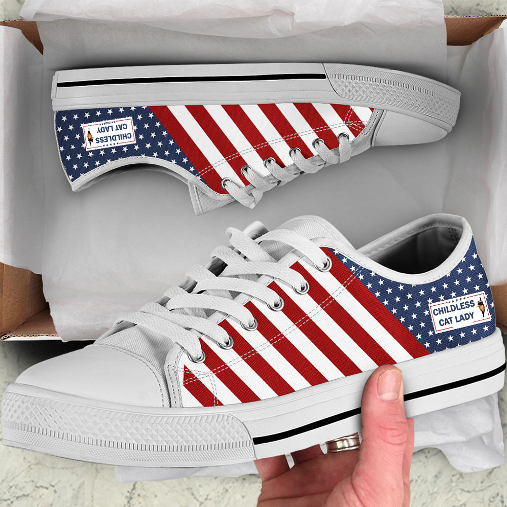 Childless Cat Lady Low Top Shoes Cat Ladies For Kamala American Flag Shoes Patriot Merch Childless Cat Lady Low Top Shoes Cat Ladies For Kamala American Flag Shoes Patriot Merch - Image 1