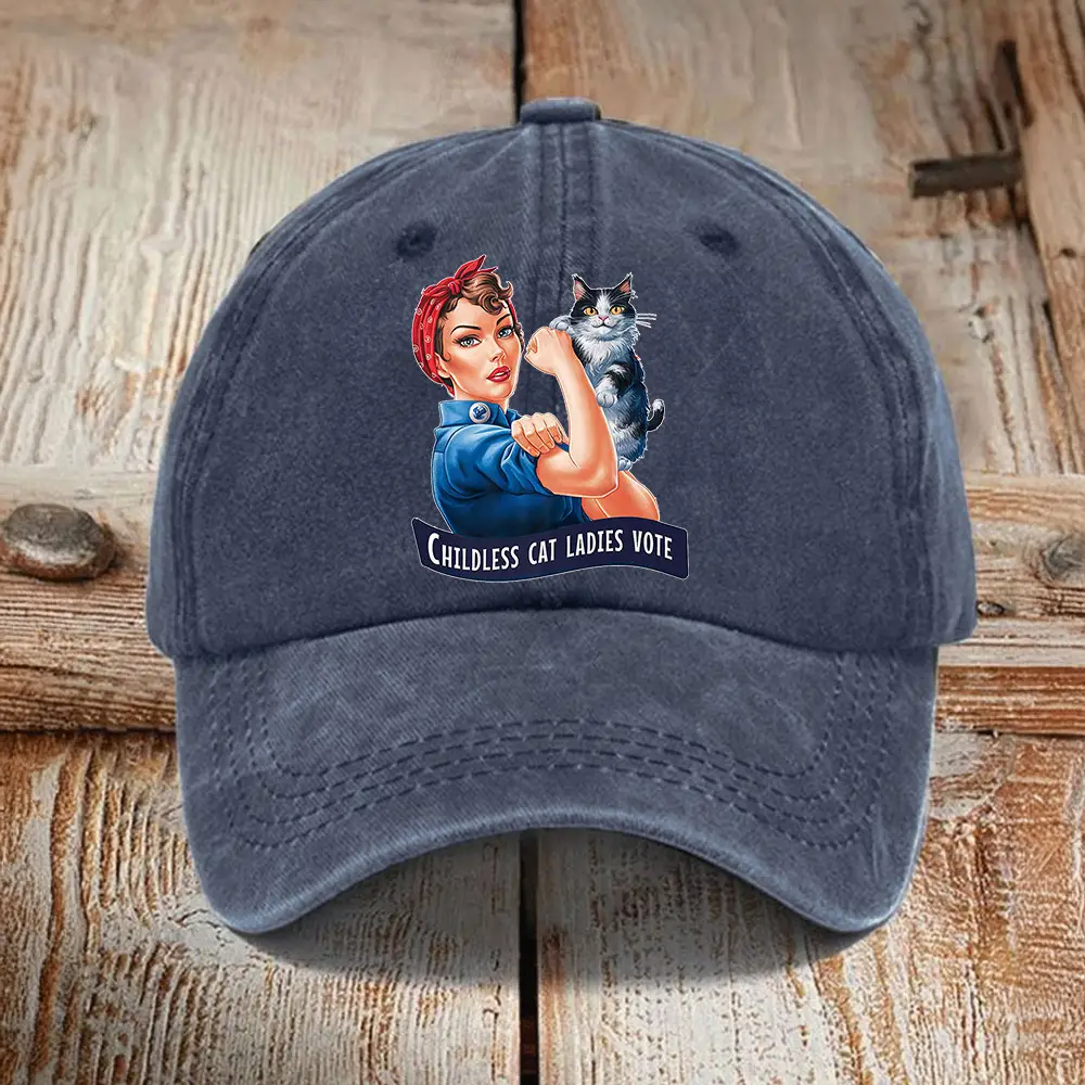 Childless Cat Lady Vote Rosie The Riveter Hat Shape Cat Ladies For Kamala Hat
