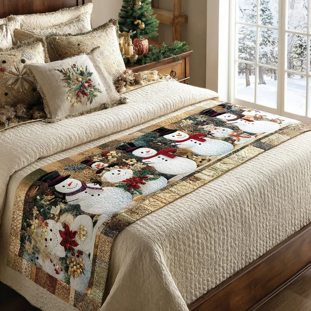 Chilly Cheer Companions Quilted Bed Runner Chilly Cheer Friends Holiday Family Gift Chilly Cheer Companions Quilted Bed Runner Chilly Cheer Friends Holiday Family Gift - Image 1