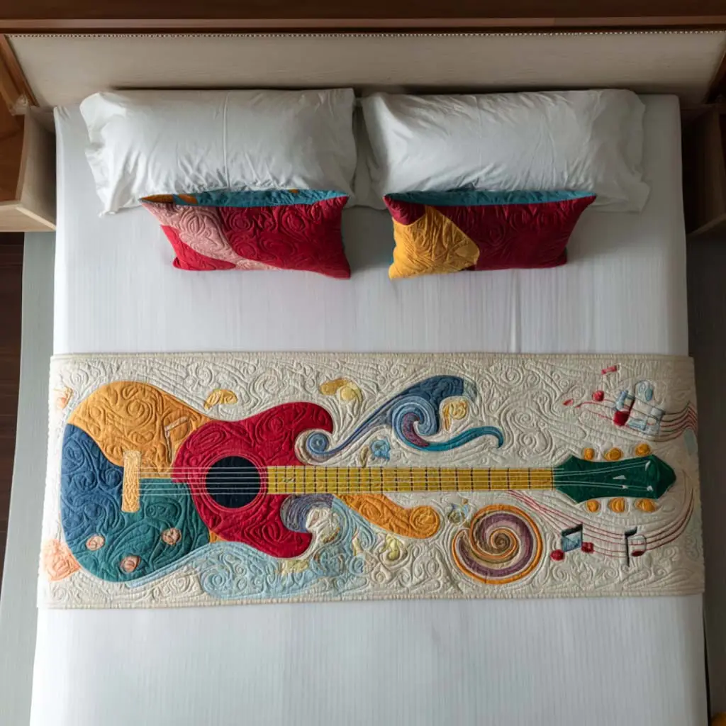 Chord Whisper Quilted Bed Runner Musical Whisper Pattern Gift for Music Lovers