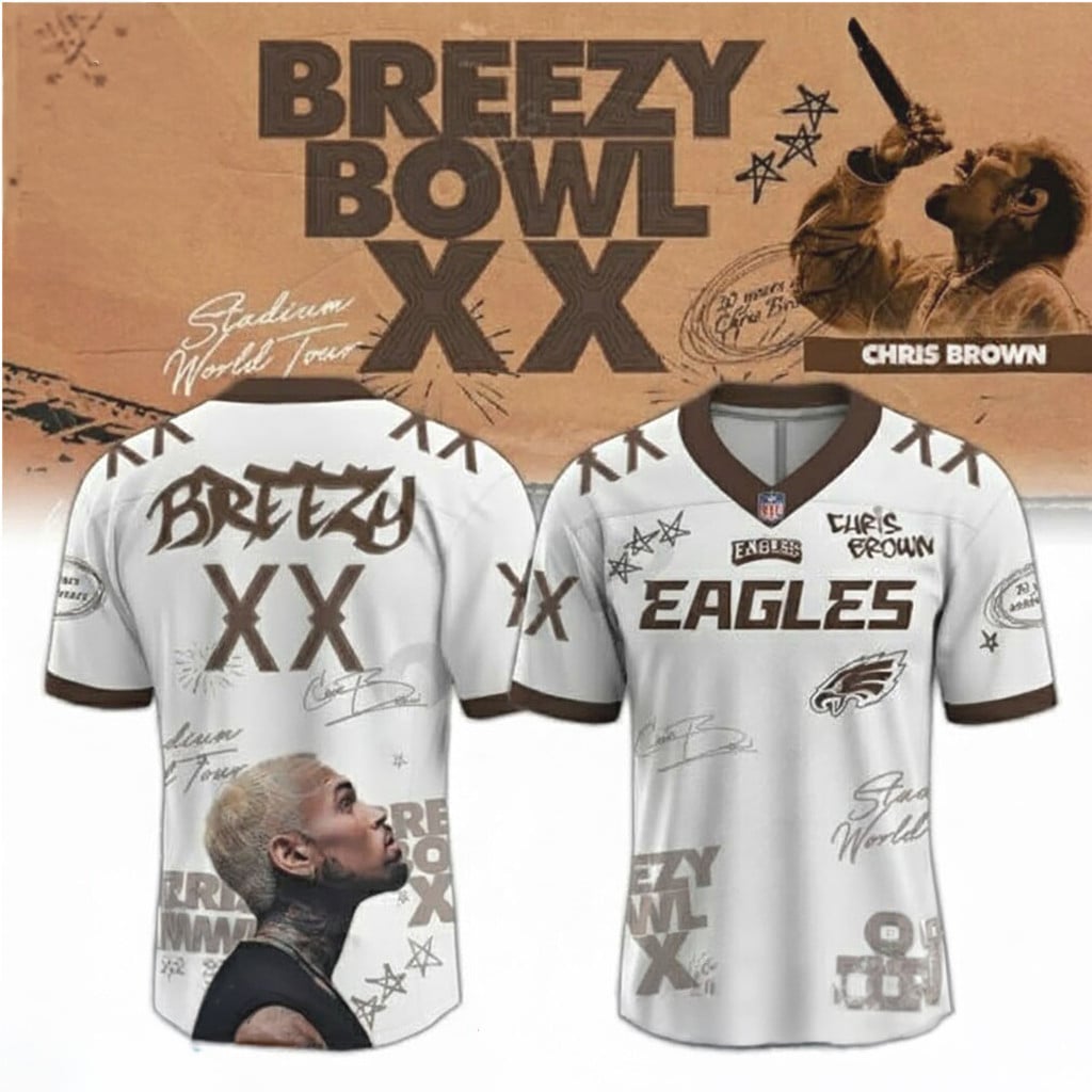 Chris Brown Breezy Bowl XX Stadium World Tour Philadelphia Eagles Jersey Fan Merch 2026
