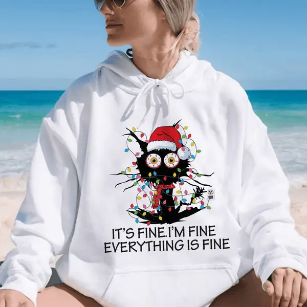Christmas Black Cat Santa Hoodie I'm Fine Everything Is Fine Hoodie Gifts For Cat Mom Christmas Black Cat Santa Hoodie I'm Fine Everything Is Fine Hoodie Gifts For Cat Mom - Image 1