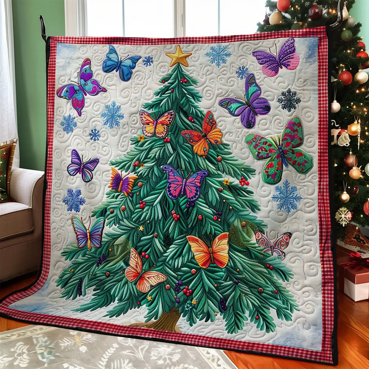 Christmas Butterfly Quilt Perfect Quilt Blanket Gift for Family and Friends