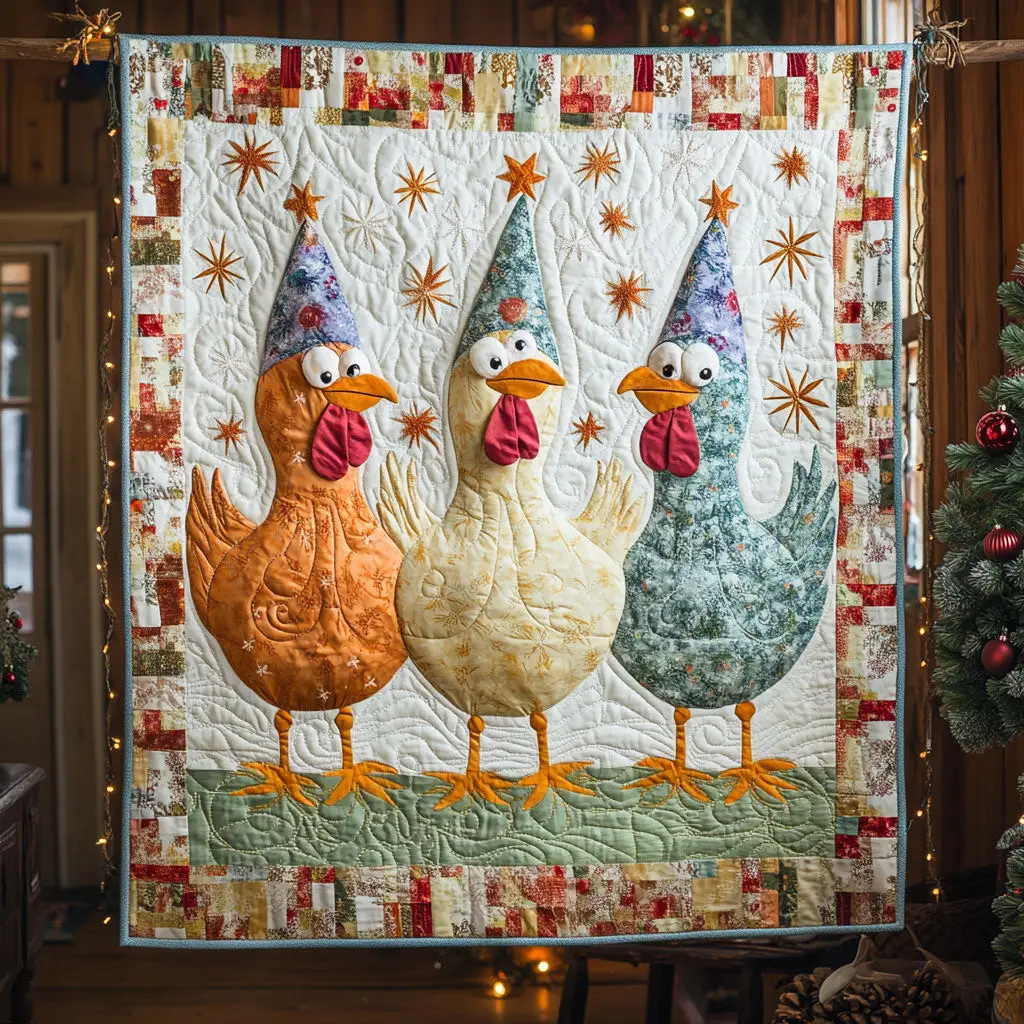 Christmas Chicken Choir Quilt Premium Quilt Blanket for Family and Guests
