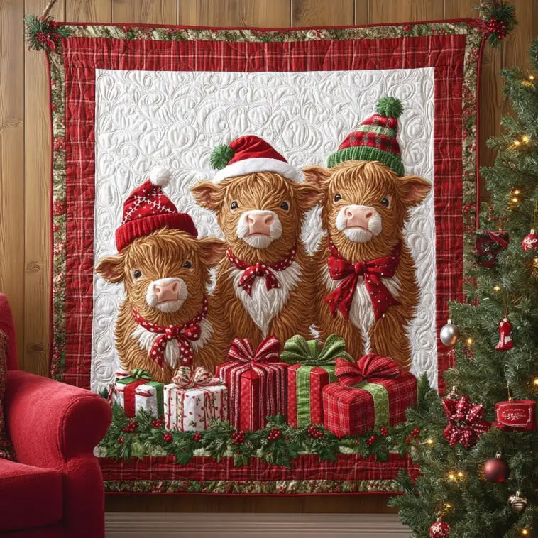 Christmas Cow Quilt Premium Quilt Blanket Gift for Family Gatherings Christmas Cow Quilt Premium Quilt Blanket Gift for Family Gatherings - Image 1