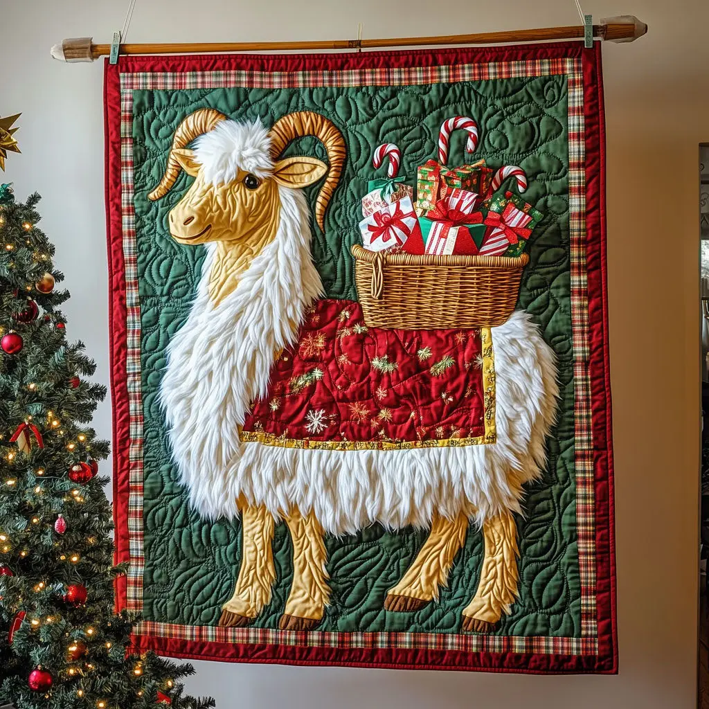 Christmas Delivery Goat Quilt Charming Quilt Blanket Gift for Festive Spirit