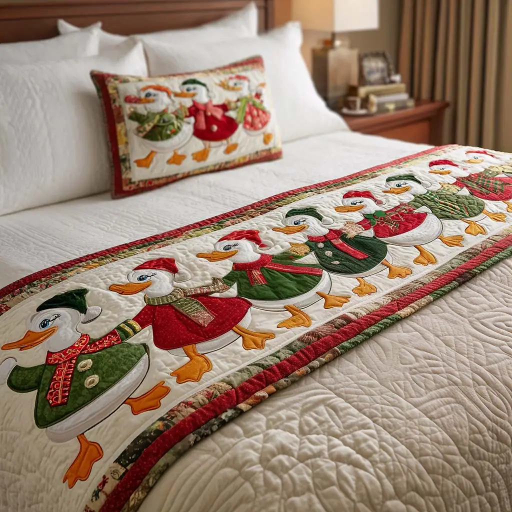 Christmas Duck Parade Quilted Bed Runner Duck Parade Christmas Gift