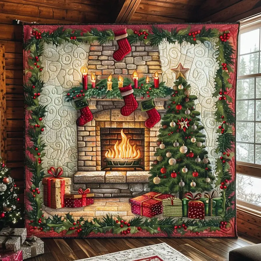 Christmas Fireplace Quilt Soft Quilt Blanket to Add Style and Warmth Christmas Fireplace Quilt Soft Quilt Blanket to Add Style and Warmth - Image 1
