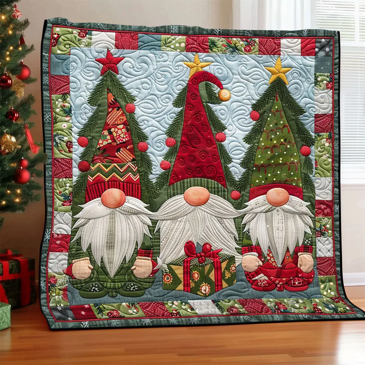 Christmas Gnome Quilt Trendy Quilt Blanket Gift for Modern Home