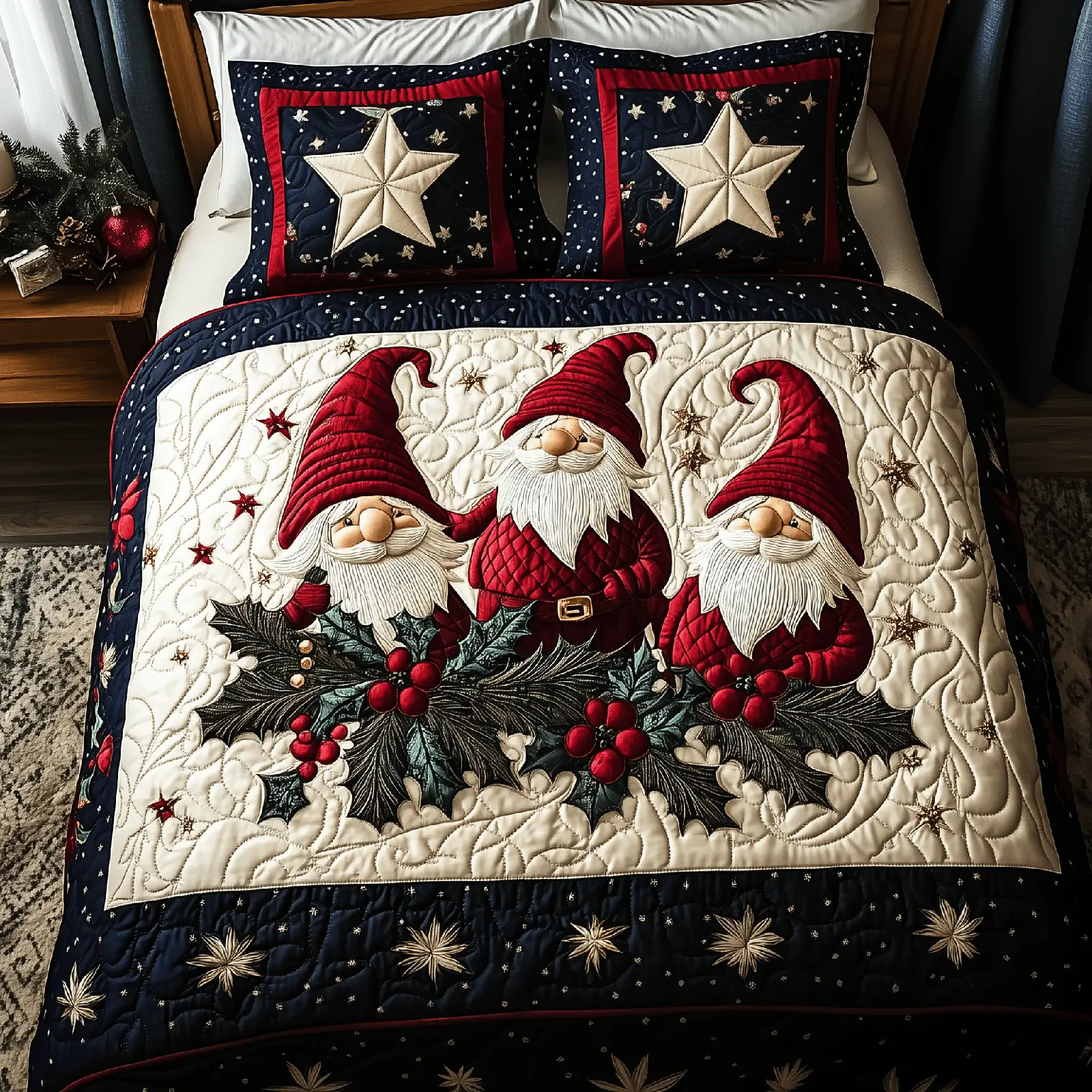 Christmas Gnome Quilted Bedding Set Xmas Bedding Set Best Christmas Gifts 2024