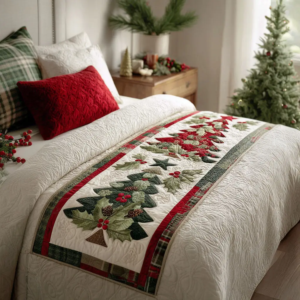 Christmas Grove Quilted Bed Runner Christmas Grove Scene Christian Gift
