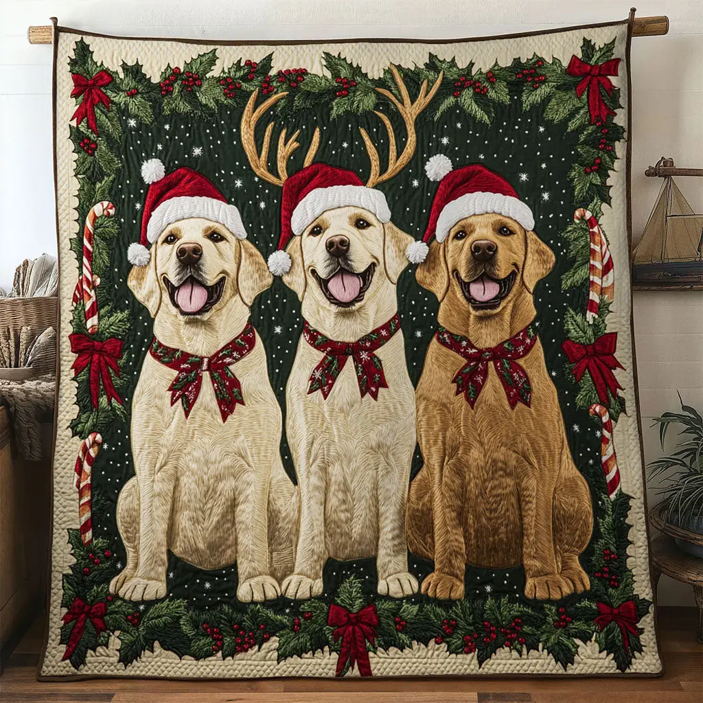 Christmas Labrador Pair Quilt Premium Quilt Blanket Gift for Family Gatherings