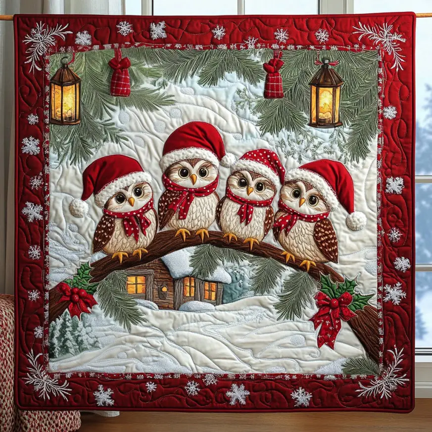 Christmas Owls Quilt.webp Premium Quilt Blanket Gift for Cozy Winter Nights
