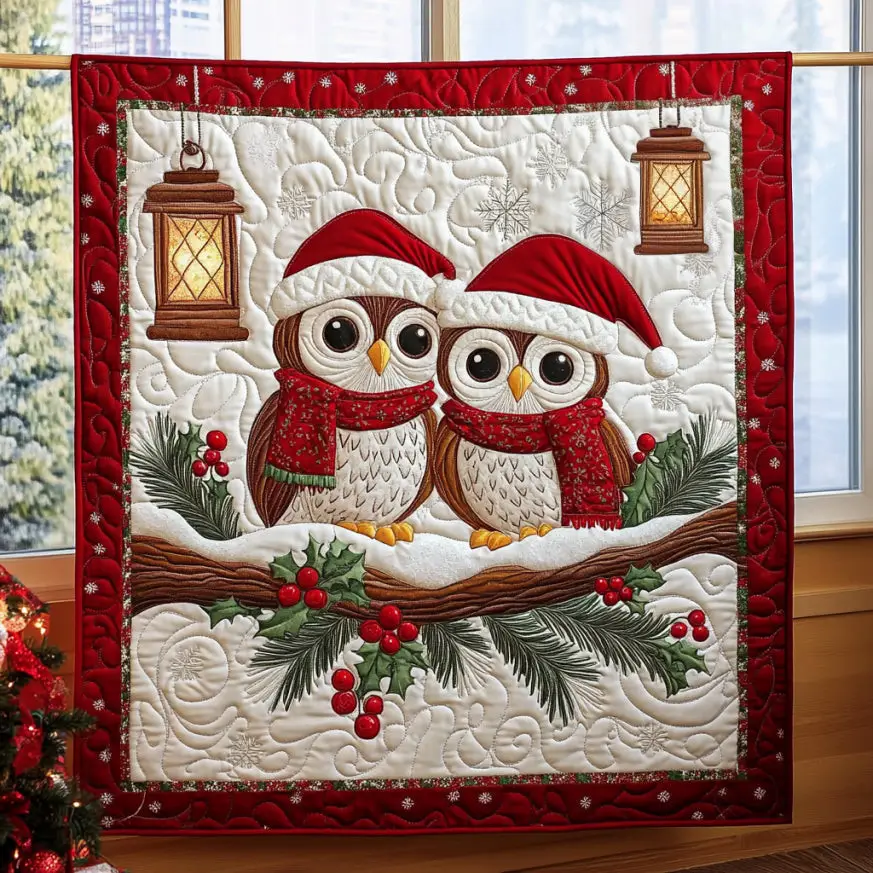 Christmas Owls Quilt.webp Soft Quilt Blanket to Add Style and Warmth Christmas Owls Quilt.webp Soft Quilt Blanket to Add Style and Warmth - Image 1