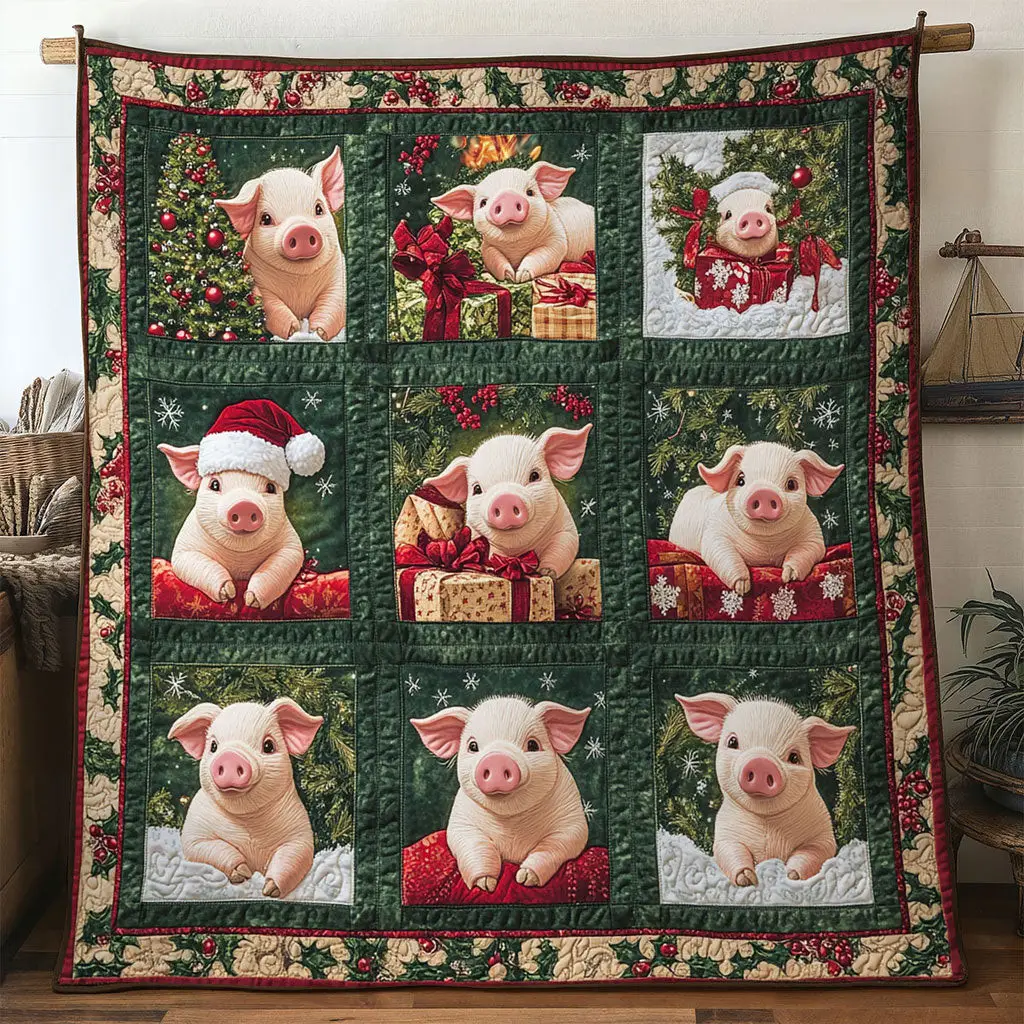 Christmas Pig Quilt Trendy Quilt Blanket for Modern Home Interiors