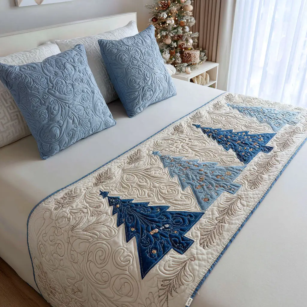 Christmas Quilted Bed Runner Cozy Seasonal Style Gift for Grandma