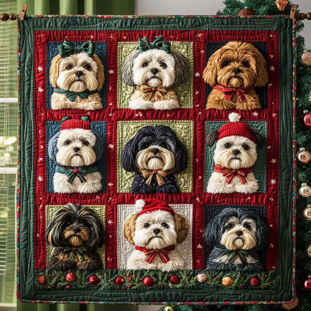 Christmas Shih Tzu Dog Quilted Blanket Holiday Pet Portrait Throw Best Gift For Shih Tzu Owner Lover Christmas Shih Tzu Dog Quilted Blanket Holiday Pet Portrait Throw Best Gift For Shih Tzu Owner Lover - Image 1
