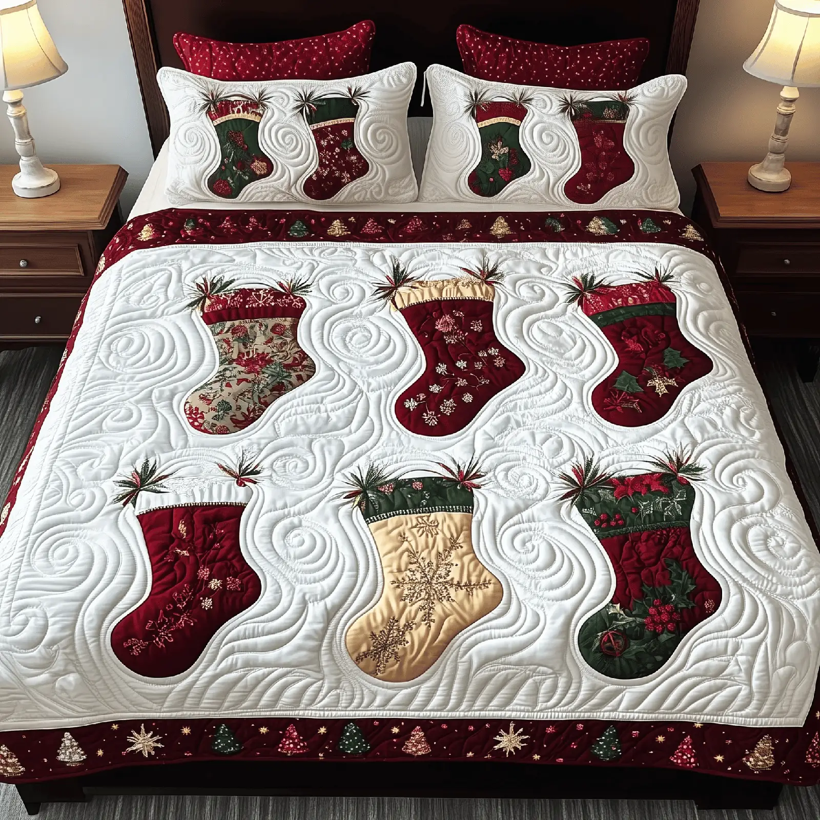 Christmas Stockings Quilted Bedding Set Christmas Bedding Set Christmas Gift Ideas For Couples