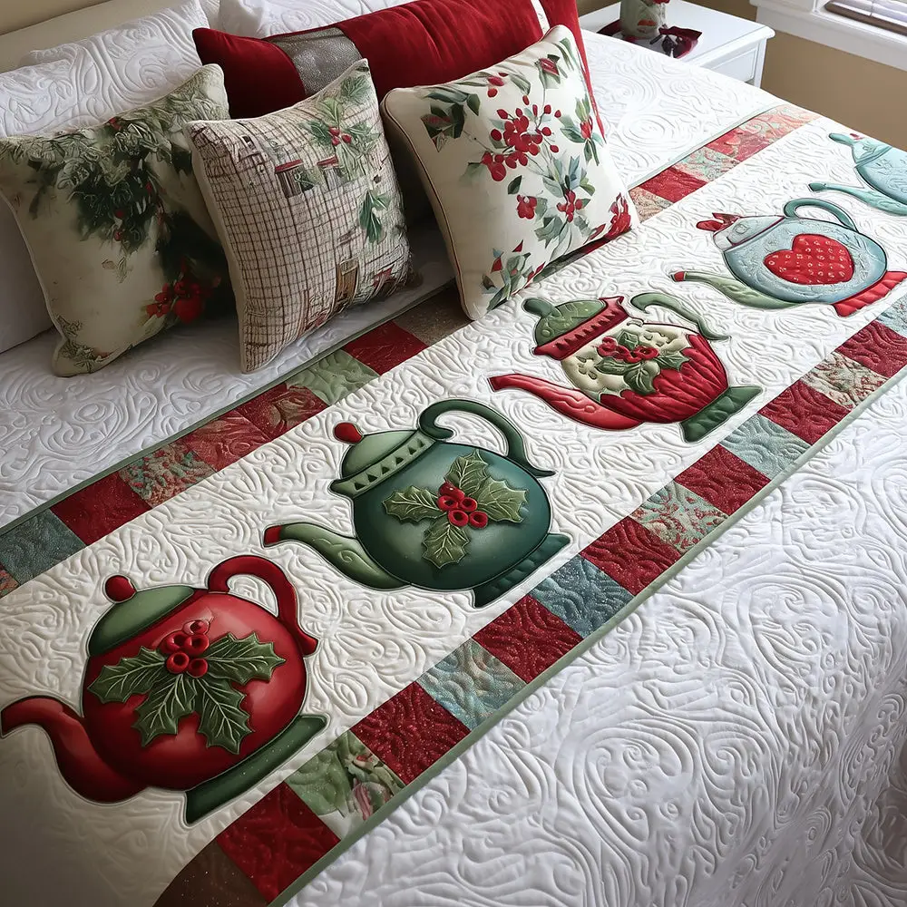 Christmas Teatime Quilted Bed Runner Christmas Teatime Scene Christian Holiday Gift