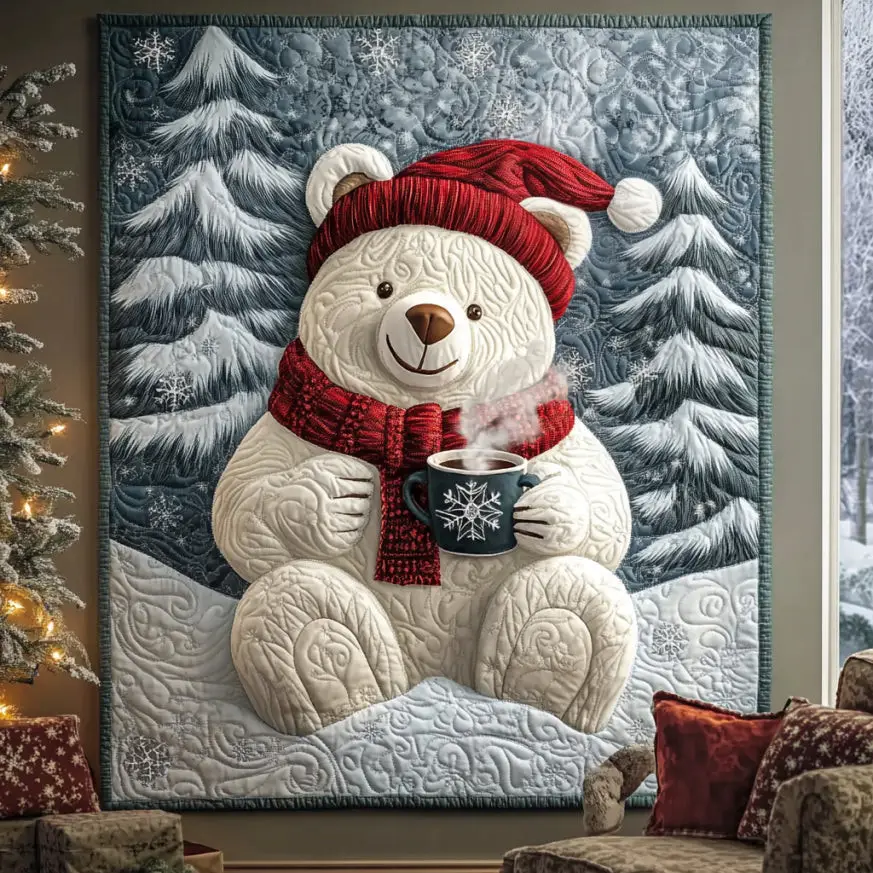 Christmas White Bear Quilt.webp Perfect Holiday Gift for Blanket Lovers
