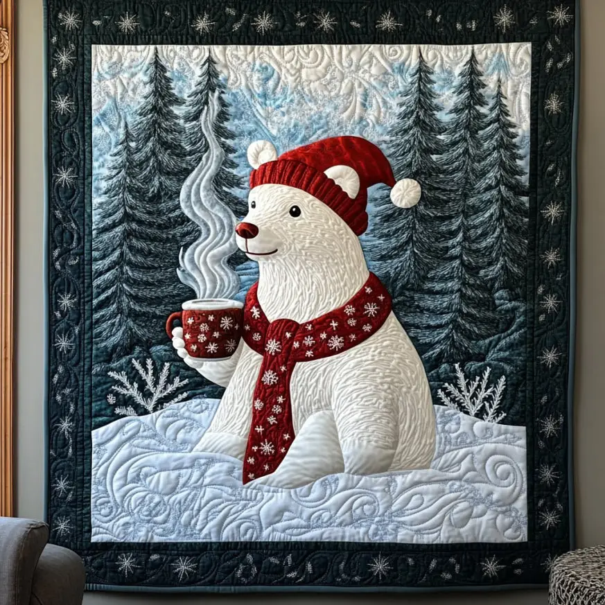 Christmas White Bear Quilt.webp Warm and Stylish Quilt Blanket for Winter Nights