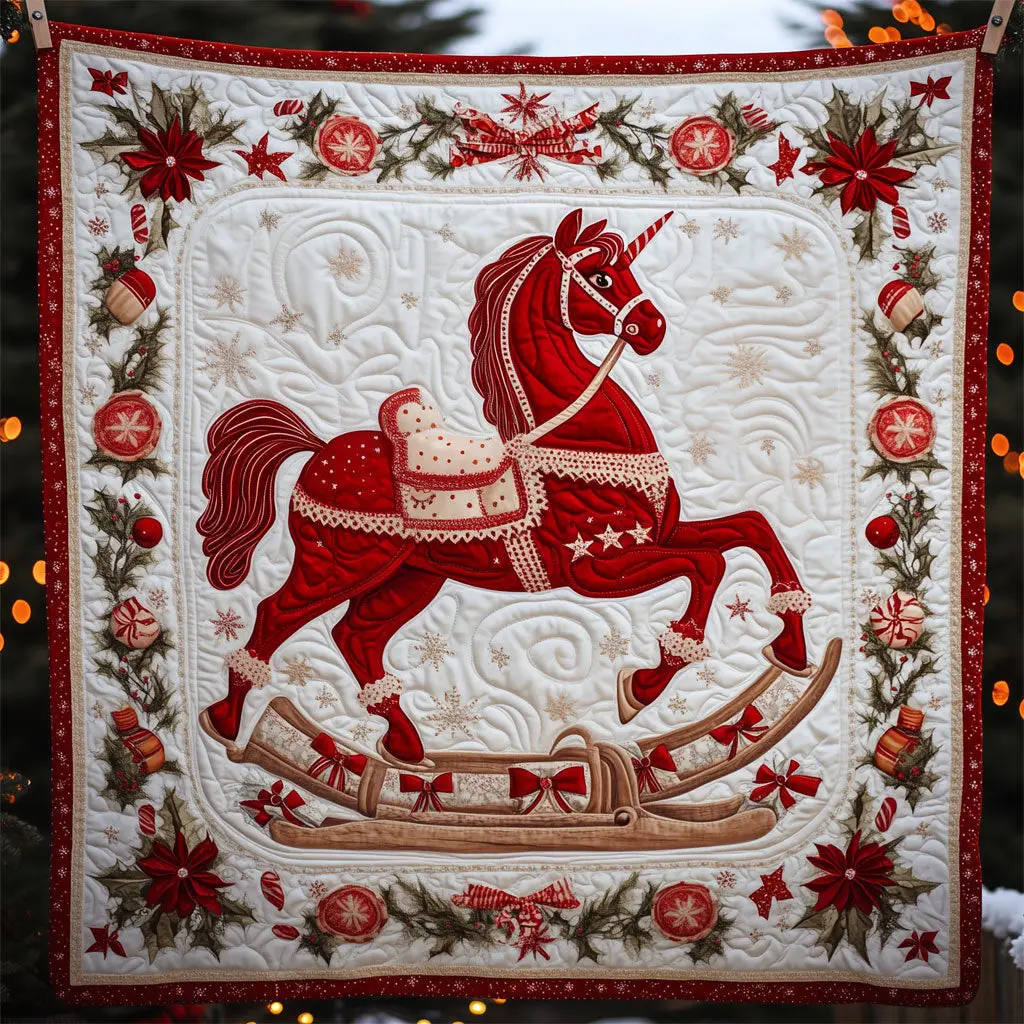 Christmas Wooden Horse Quilt Home Essential Gift Cozy Quilt Blanket
