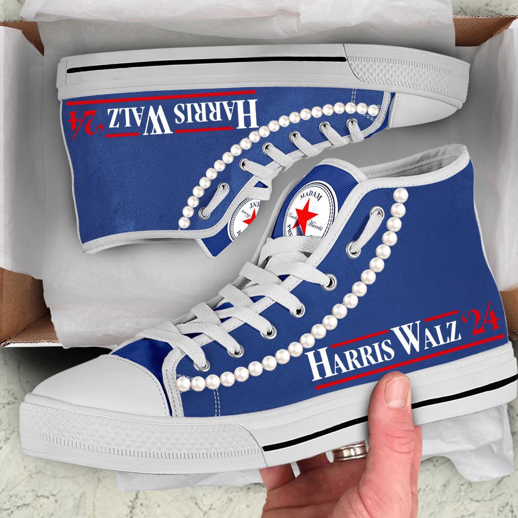 Chucks And Pearls High Top Shoes Harris Walz '24 Vote Blue High Top Sneakers