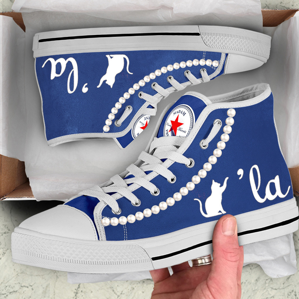 Chucks And Pearls High Top Shoes Kitty With Comma La ,la Vote Blue High Top Sneakers