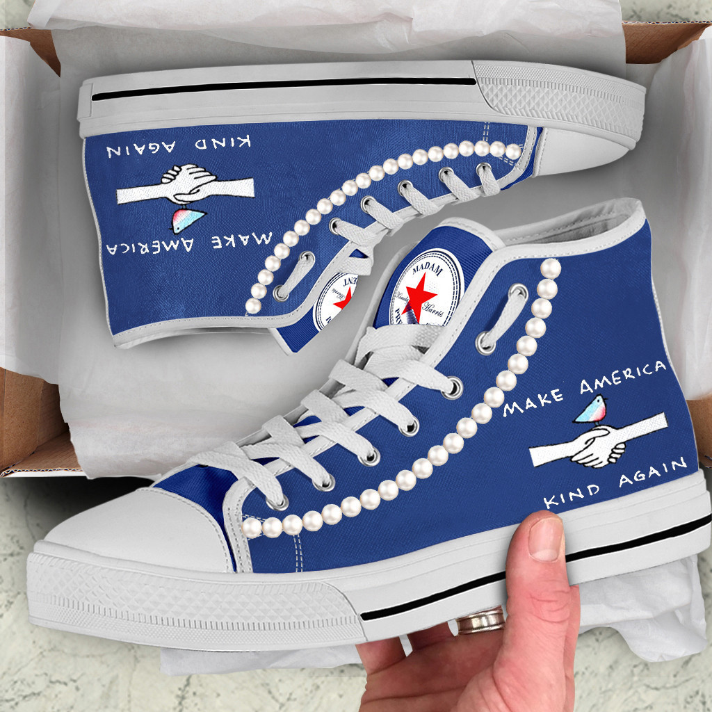 Chucks And Pearls High Top Shoes Little Bird Make America Kind Again Vote Blue High Top Sneakers