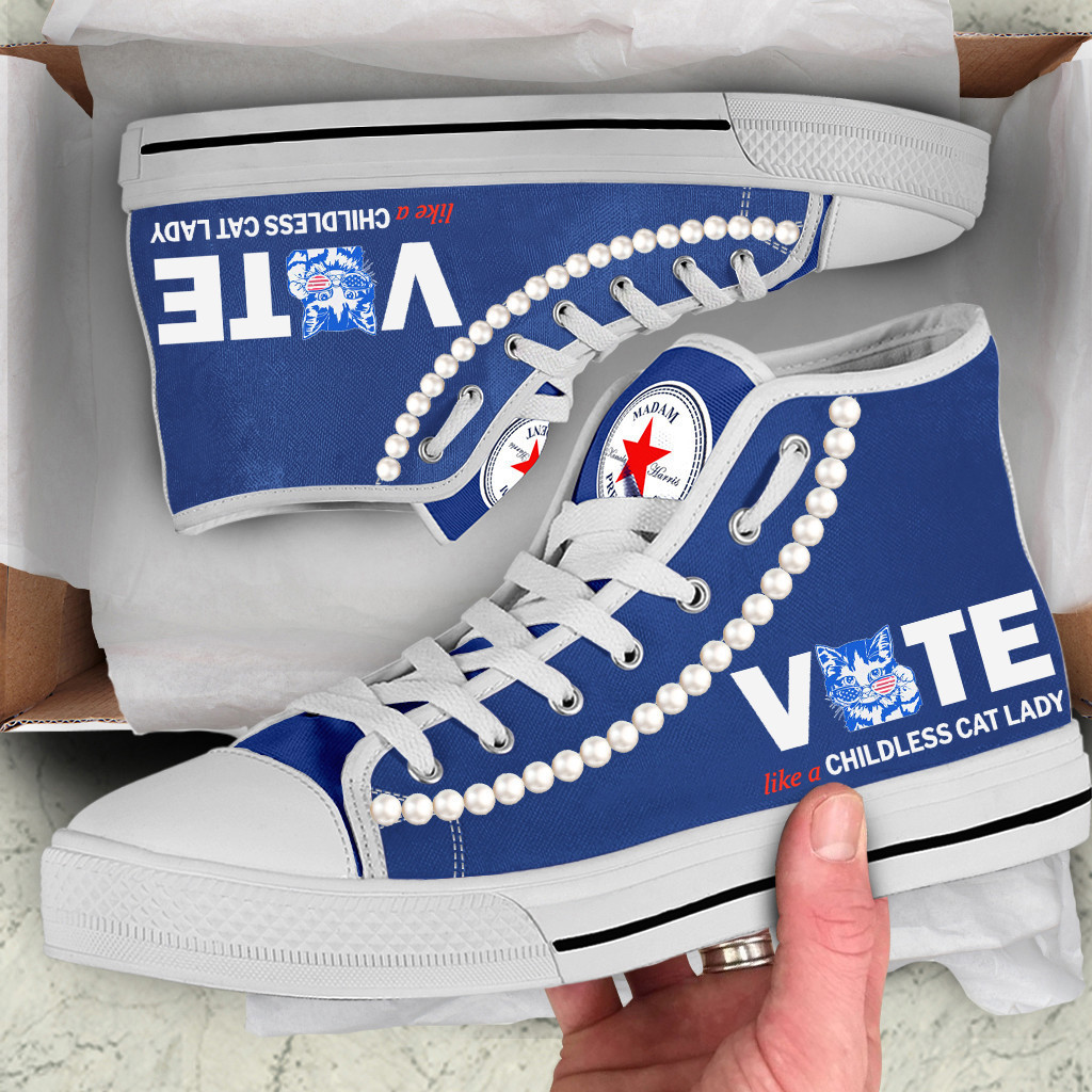 Chucks And Pearls High Top Shoes Vote Like A Childless Cat Lady High Top Sneakers