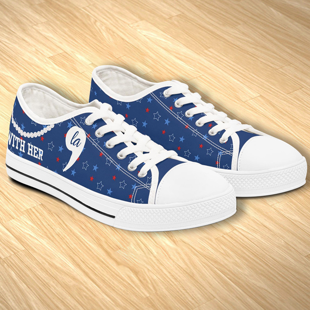 Chucks and Pearls Kamala Harris 2024 Low Top Sneakers I'm With Her Harris Pearls Blue Shoes