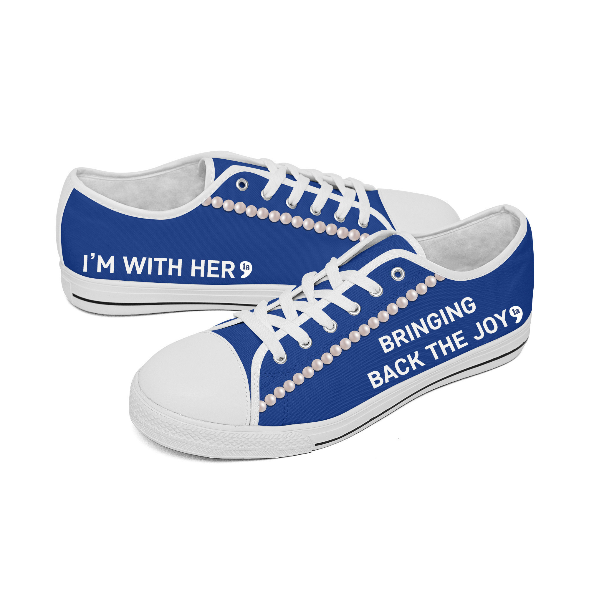 Chucks And Pearls Low Top Shoes Comma La Bringing Back The Joy Shoes Gifts For Kamala Supporters Chucks And Pearls Low Top Shoes Comma La Bringing Back The Joy Shoes Gifts For Kamala Supporters - Image 1