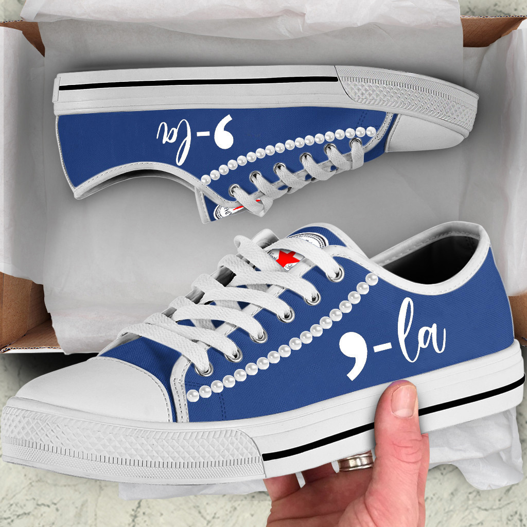 Chucks And Pearls Low Top Shoes Comma La Funny Kamala Vote Blue Low Top Sneakers