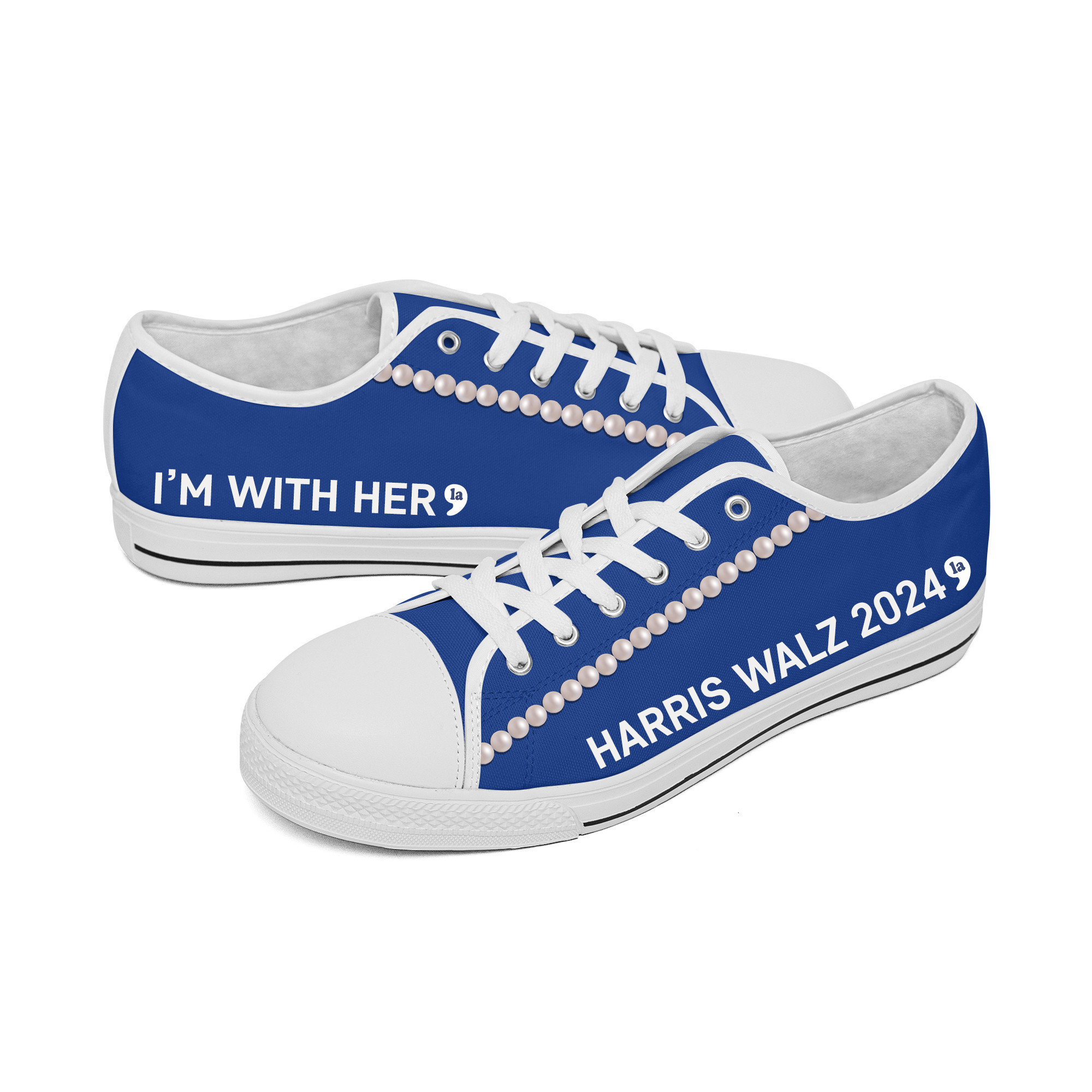 Chucks And Pearls Low Top Shoes Comma La Harris Walz 2024 Kamala I'm With Her Shoes Chucks And Pearls Low Top Shoes Comma La Harris Walz 2024 Kamala I'm With Her Shoes - Image 1
